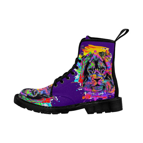 Image of Lion Colorful Womens Boots Custom Boots,Boho Chic Boots,Spiritual Lolita Combat Boots,Hand Crafted