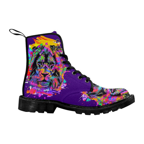 Image of Lion Colorful Womens Boots Custom Boots,Boho Chic Boots,Spiritual Lolita Combat Boots,Hand Crafted