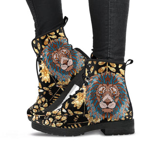 Colorful Lion Abstract Women's Vegan Leather Boots, Fashion Footwear