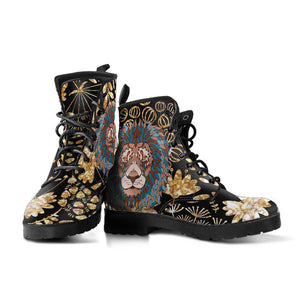 Colorful Lion Abstract Women's Vegan Leather Boots, Fashion Footwear
