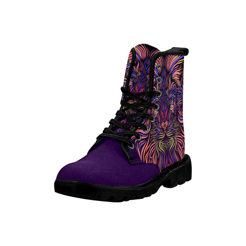 Image of Lion Head Ornate Womens Boots Purple Combat Style Boots, Lolita Combat Boots,Hand Crafted