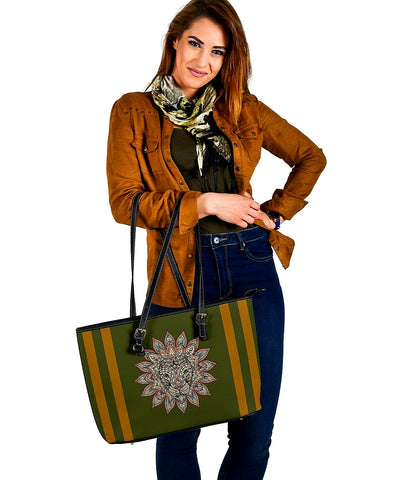 Image of Lion Mandala Olive Green And Mustard Tote Bag,Multi Colored,Bright,Psychedelic,Book Bag,Gift Bag,Leather Bag,Leather Tote Bag Women Bag