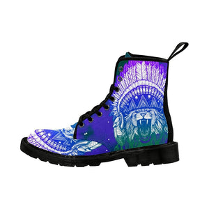 Lion Tribal Colorful Purple Womens Boots Lolita Combat Boots,Hand Crafted