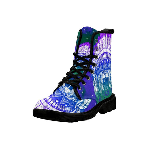 Image of Lion Tribal Colorful Purple Womens Boots Lolita Combat Boots,Hand Crafted