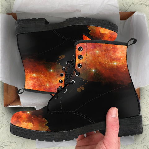 Image of Galaxy Nebula Vegan Leather Women's Boots, Rainbow Winter Shoes,