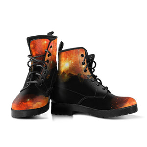 Galaxy Nebula Vegan Leather Women's Boots, Rainbow Winter Shoes,