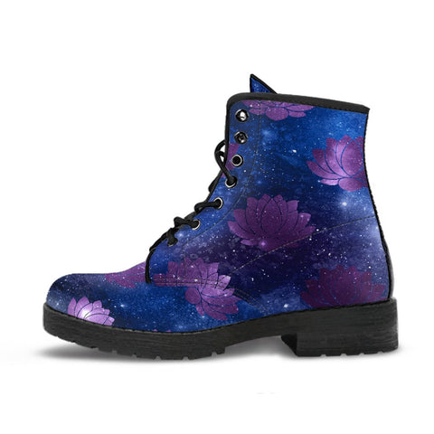 Image of Lotus Flower Galaxy Stars Women's Vegan Leather Boots, Astronomy Cosmos