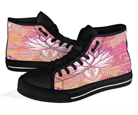 Image of Lotus Flower Mandala High,Top Canvas Shoes for Women, Cosmic Vibrant Festival
