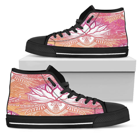 Image of Lotus Flower Mandala High,Top Canvas Shoes for Women, Cosmic Vibrant Festival