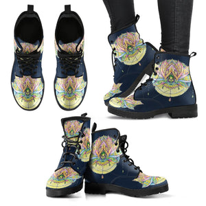 Lotus Mandala Women's Vegan Leather Boots - Ankle, Lace-Up, Handcrafted Fashion Boots, Unique Women's Shoes for Gift