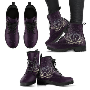 Glowing Lotus Cosmos Sky Galaxy Women's Boots, Vegan Leather Boots,