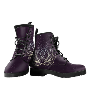 Glowing Lotus Cosmos Sky Galaxy Women's Boots, Vegan Leather Boots,