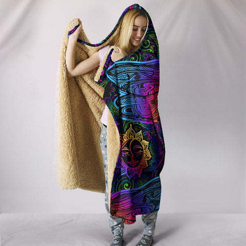 Image of Lotus and carp Koi, Colorful Throw,Vibrant Pattern Hooded blanket,Blanket with Hood,Soft Blanket,Hippie Hooded Blanket,Sherpa Blanket