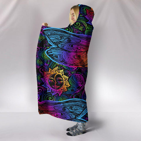 Image of Lotus and carp Koi, Colorful Throw,Vibrant Pattern Hooded blanket,Blanket with Hood,Soft Blanket,Hippie Hooded Blanket,Sherpa Blanket