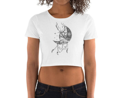 Image of Majestic Deer Moon Women’S Crop Tee, Fashion Style Cute crop top, casual outfit,