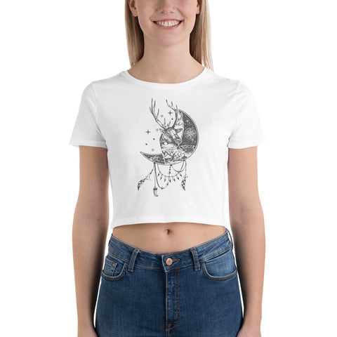 Image of Majestic Deer Moon Women’S Crop Tee, Fashion Style Cute crop top, casual outfit,