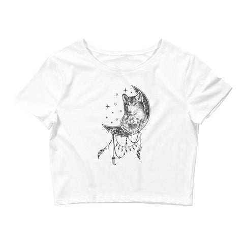 Image of Majestic Moon Wolf Women’S Crop Tee, Fashion Style Cute crop top, casual outfit,