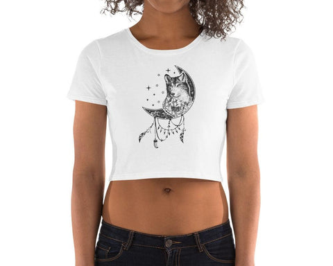 Image of Majestic Moon Wolf Women’S Crop Tee, Fashion Style Cute crop top, casual outfit,