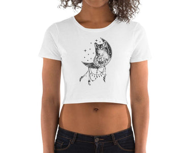 Majestic Moon Wolf Women’S Crop Tee, Fashion Style Cute crop top, casual outfit,