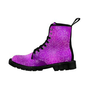 Mandala Abstract Mystic Womens Purple Lolita Combat Boots,Hand Crafted