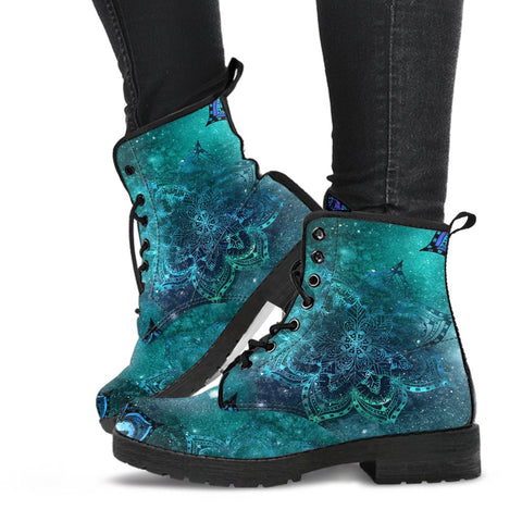 Image of Mandala Astronomy Cosmos Women's Vegan Leather Boots, Rainbow Winter