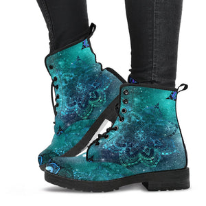 Mandala Astronomy Cosmos Women's Vegan Leather Boots, Rainbow Winter