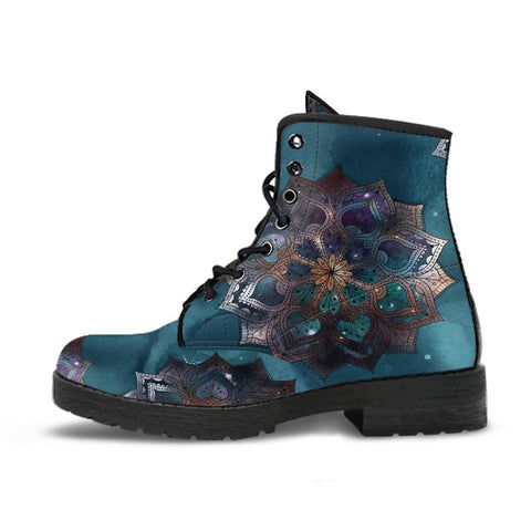 Image of Mandala Universe Stars Space Women's Vegan Leather Boots, Handcrafted Astronomy
