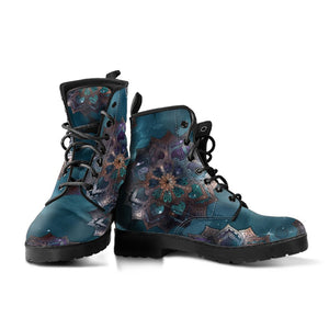 Mandala Universe Stars Space Women's Vegan Leather Boots, Handcrafted Astronomy