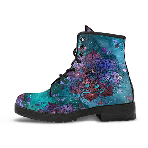 Image of Mandala Universe Stars Space Women's Vegan Leather Boots, Handcrafted Astronomy