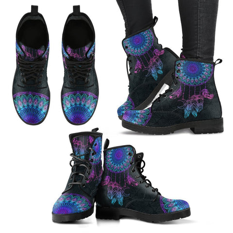Image of Women’s Vegan Leather Boots , Mandala Chakra Cosmos Sky Galaxy Design ,