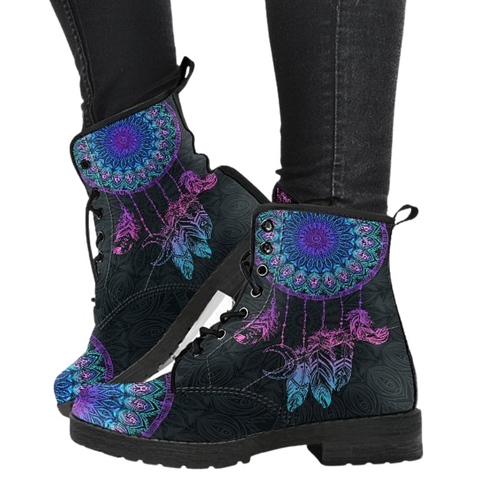 Image of Women’s Vegan Leather Boots , Mandala Chakra Cosmos Sky Galaxy Design ,