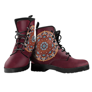 Mandala Chakra, Vegan Leather Women's Boots, Handcrafted Leather Boots Women, Cosmos Sky Galaxy Women's Leather Shoes