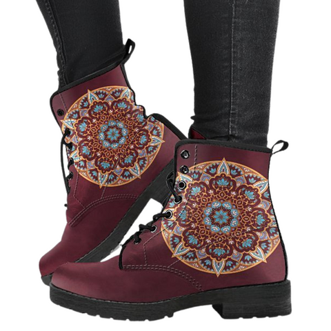 Image of Mandala Chakra, Vegan Leather Women's Boots, Handcrafted Leather Boots Women, Cosmos Sky Galaxy Women's Leather Shoes