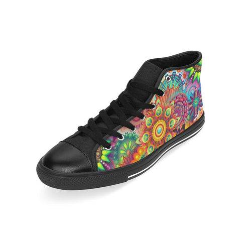 Image of Mandala Colorful Womens High Top Boho,Streetwear Sneaker, Canvas Shoes,High Quality, Multi Colored, Spiritual, High Quality,Handmade Crafted