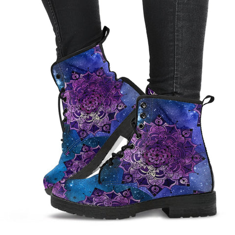 Image of Custom Mandala Women's Vegan Leather Boots, Handmade Rainbow Winter Shoes, Stylish Rain Boots, Unique Women's Footwear