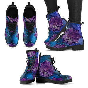Custom Mandala Women's Vegan Leather Boots, Handmade Rainbow Winter Shoes, Stylish Rain Boots, Unique Women's Footwear