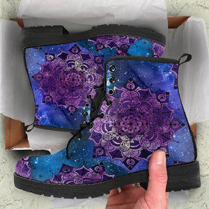 Custom Mandala Women's Vegan Leather Boots, Handmade Rainbow Winter Shoes, Stylish Rain Boots, Unique Women's Footwear