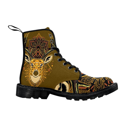 Image of Mandala Deer Brown Womens Boots ,Comfortable Boots,Decor Womens Boots,Combat Boots Custom Boots,Boho