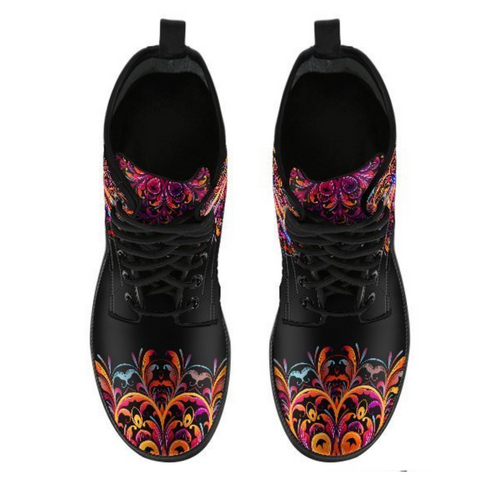 Image of Mandala Dragonfly Multi,Coloured Vegan Leather Boots for Women, Combat Style,