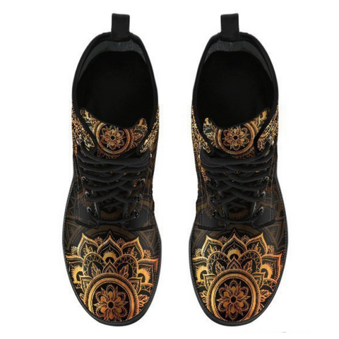Image of Mandala Dragonfly Rusty Gold Women's Leather Boots, Vegan, Lace,Up Boho