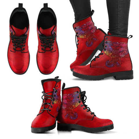Image of Mandala Elephant Women's Leather Boots, Vegan Leather Ankle Boots, Handcrafted