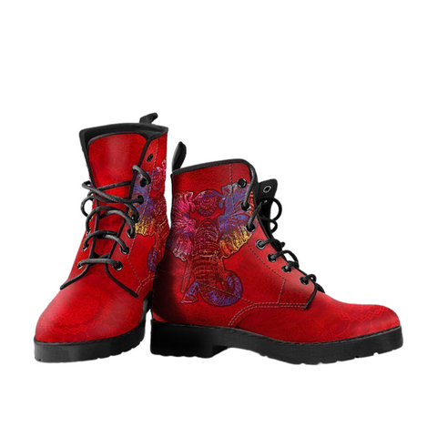 Image of Mandala Elephant Women's Leather Boots, Vegan Leather Ankle Boots, Handcrafted
