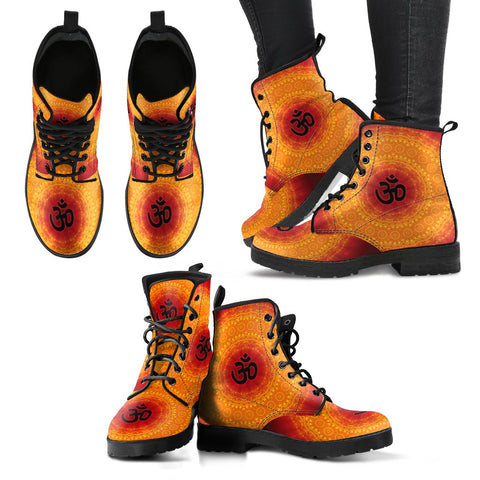 Image of Mandala Fractal Women's Leather Boots, Stylish Vegan Shoes, Women's