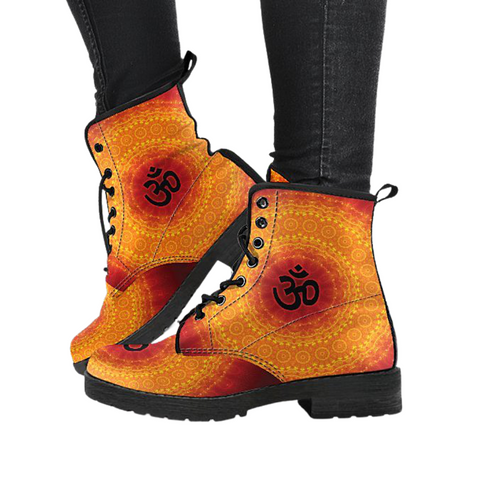 Image of Mandala Fractal Women's Leather Boots, Stylish Vegan Shoes, Women's
