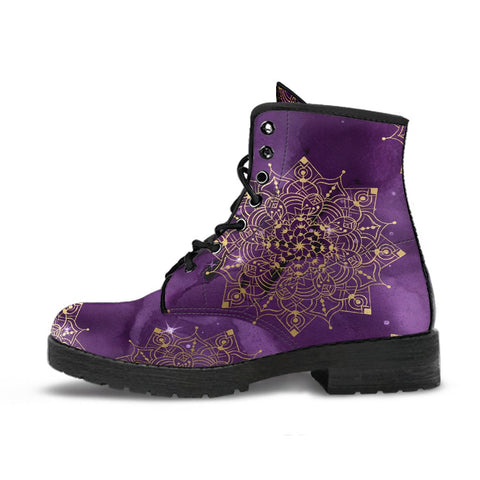 Image of Mandala Galactic Vegan Leather Women's Boots, Astrology Milky Way Shoes,
