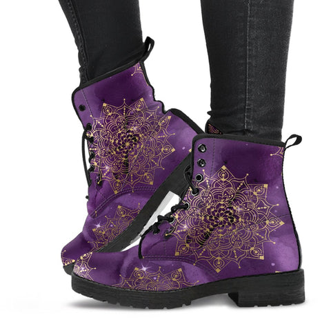 Image of Mandala Galactic Vegan Leather Women's Boots, Astrology Milky Way Shoes,