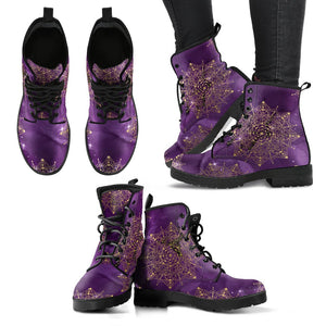 Mandala Galactic Vegan Leather Women's Boots, Astrology Milky Way Shoes,