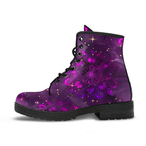 Galactic Mandala Women's Vegan Leather Boots, Rainbow Winter Shoes,