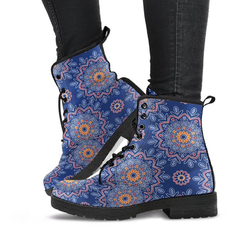 Image of Mandala Galaxy Stars Women's Vegan Leather Boots, Rainbow Winter Shoes,