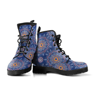 Mandala Galaxy Stars Women's Vegan Leather Boots, Rainbow Winter Shoes,